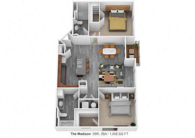 Floor plan for 2 beds, 2 baths, 1056 sqft